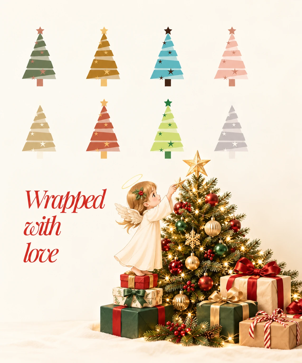 Christmas gifts wrapped with love beside a tree